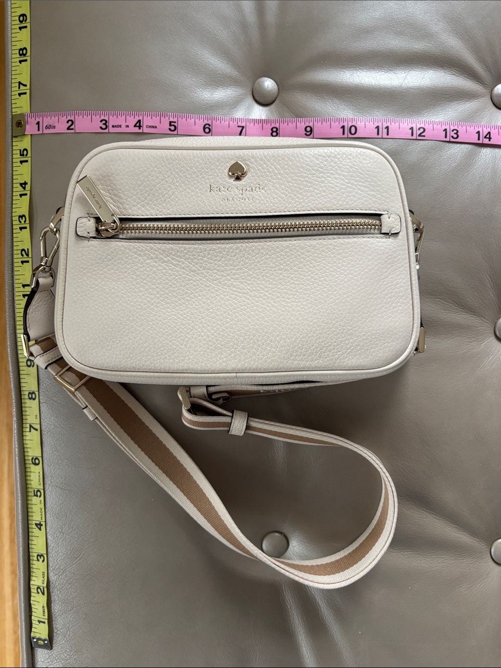 NWT kate spade Cream Pebbled Leather Crossbody with Striped Strap